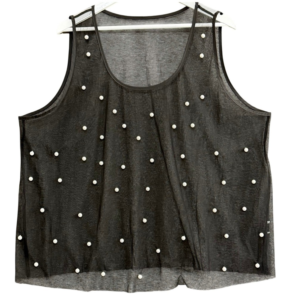 Womens‎ Mesh Pearl Tank 2XL Black Sheer Coquette Gothic Layering Festival Grunge